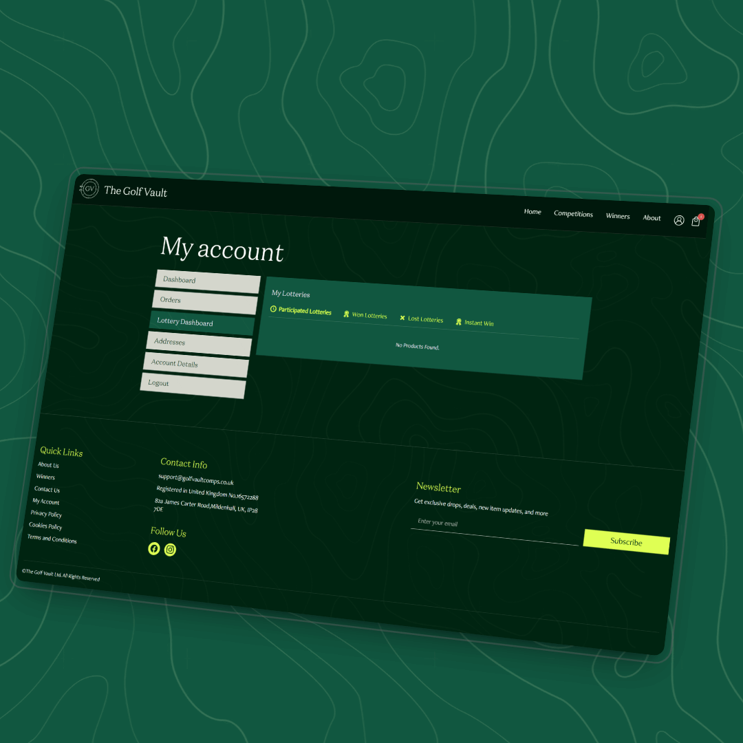 The Golf Vault Account page