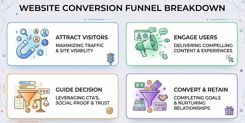 When to Hire A Wordpress Consultant? Real Business Scenarios (Not Just Theory) 1 WordPress website conversion funnel showing drop-off points and optimisation opportunities