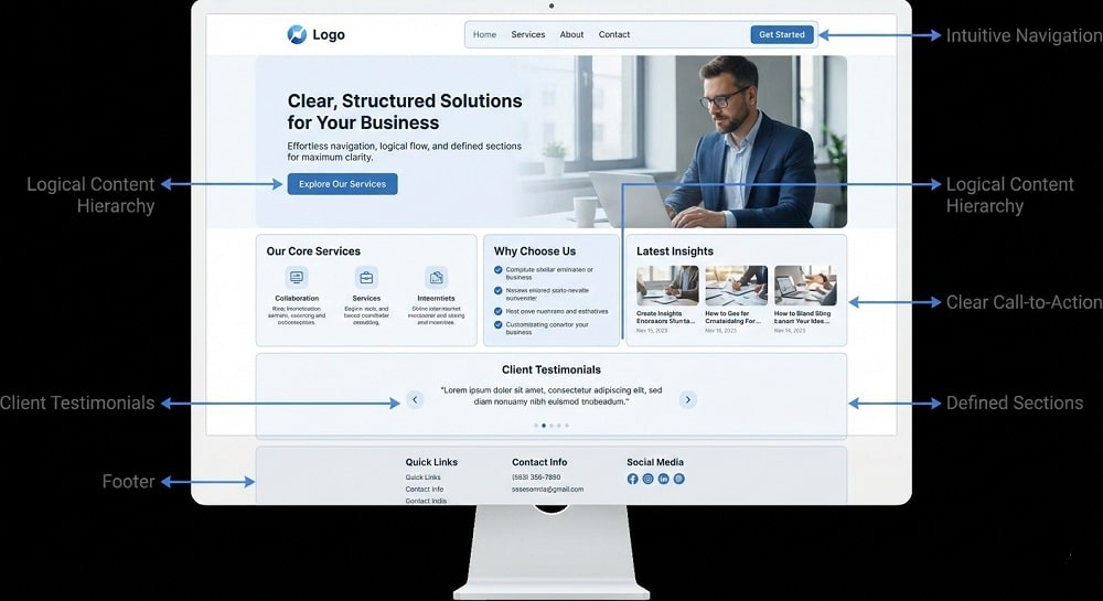 Clear and professional Aberdeen business website design with strong structure and messaging