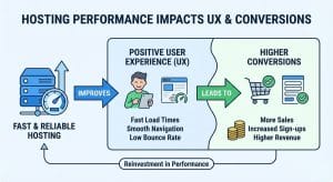 Diagram showing how fast hosting improves competition website user experience and conversions
