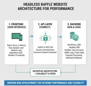 Best Platforms for Raffle Websites in 2026 2 Diagram showing headless CMS architecture for a high performance raffle website