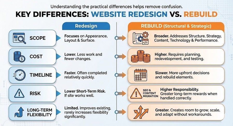 key differences between redesign and rebuild