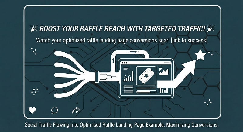 Diagram showing social media traffic converting on an optimised UK raffle website landing page