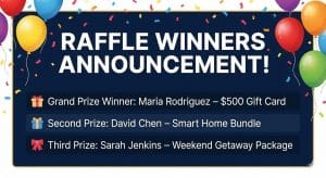 winners section with real names and prizes