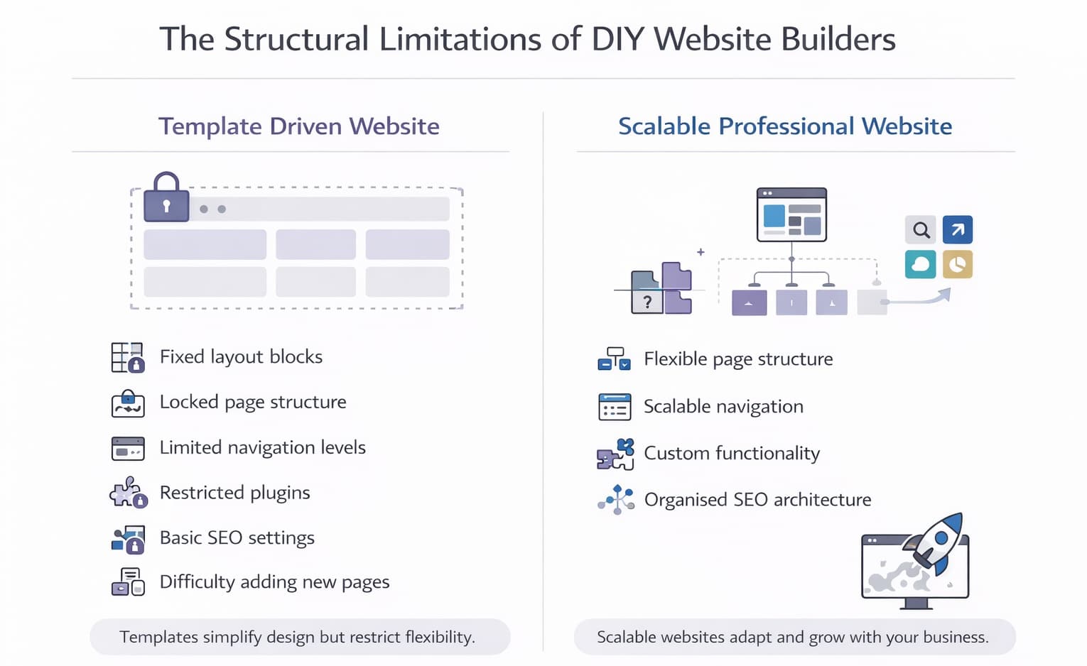 structural limitations of DIY website builders compared to scalable professional website architecture