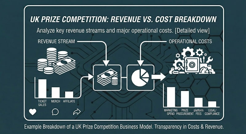 Detailed cost and revenue breakdown for a UK prize competition business model
