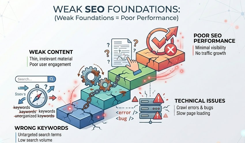Common SEO Mistakes UK Businesses Make 2 weak website content and foundation
