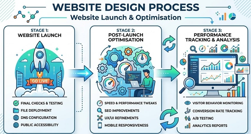Website launch process followed by optimisation and performance tracking