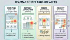 How a WordPress Consultant Improves Conversions (Not Just Design) 3 Heatmap showing where users drop off on a WordPress website