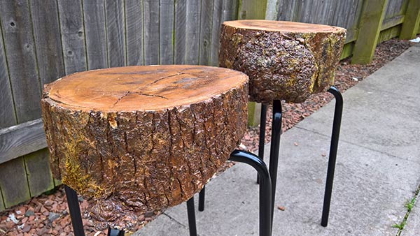 homemade log stool for garden