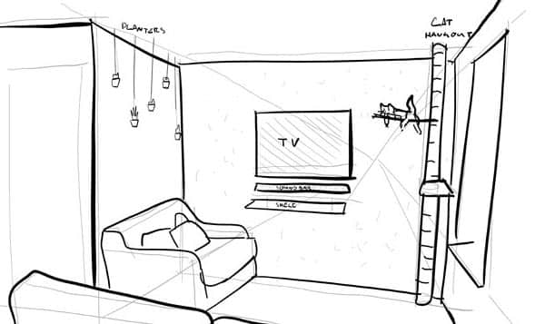 sketch of osb media feature wall