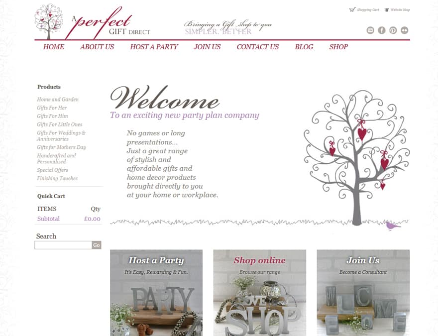 An Ecommerce website design for A Perfect Gift Direct