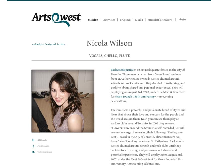 Design of musicians profile website