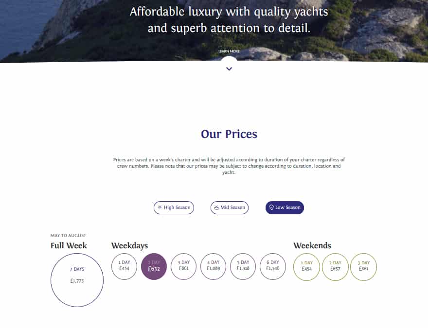 pricing and booking for tourism website