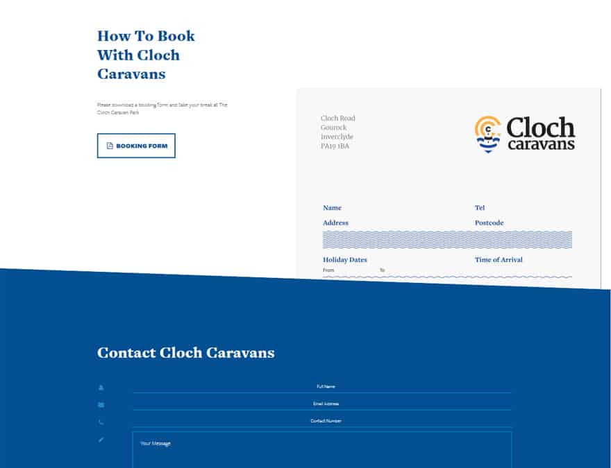 Booking page for cloch caravans website