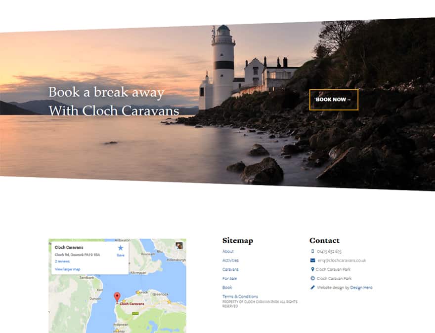 bookings page for cloch caravans website