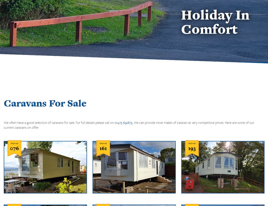 Online sales page for cloch caravans website