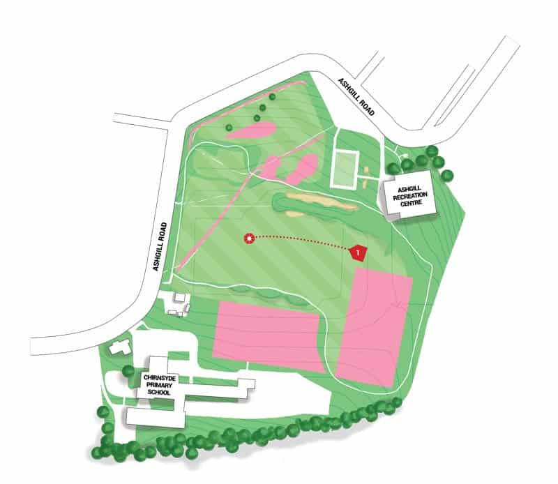 hand illustrated course map for Ashgill disc golf