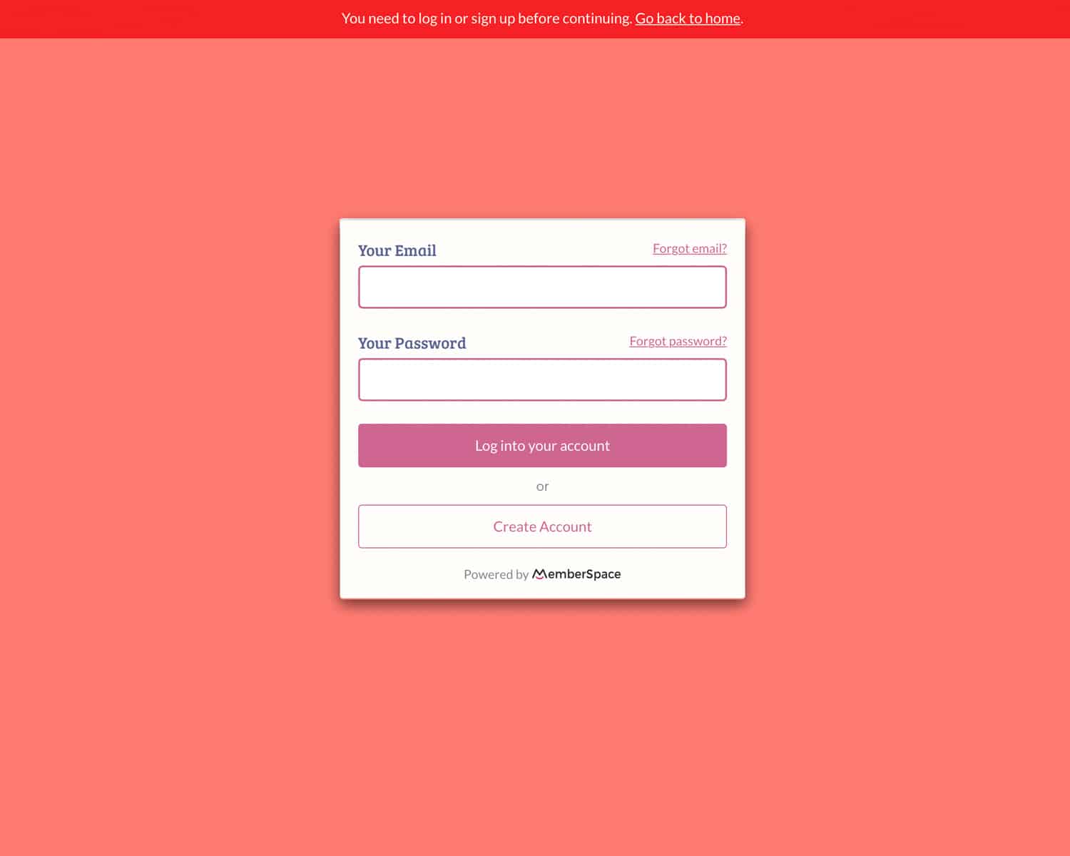 password protected members website