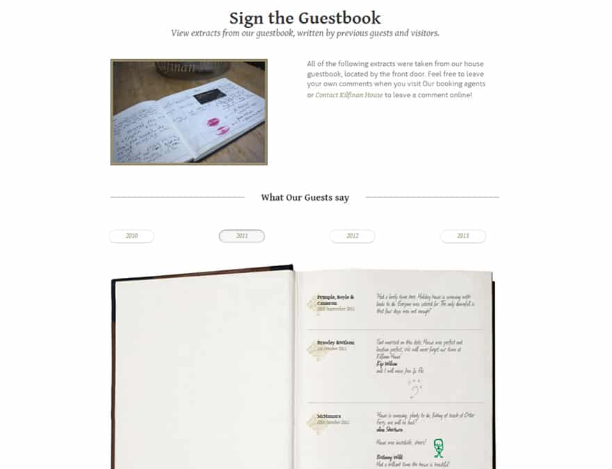 guestbook for hotel website design