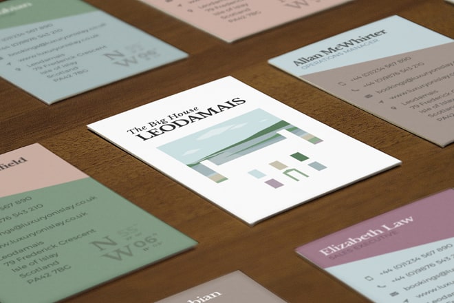 Design of business cards for Luxury on Islay