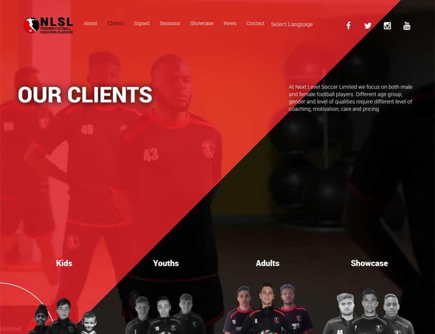 clients page design for sports membership website