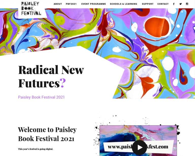 Mobile web design for Paisley Book Festival 2021