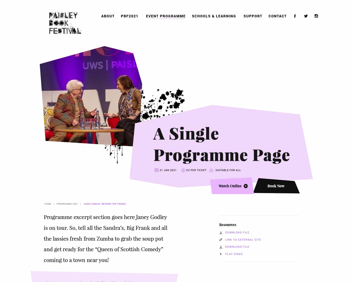 UX design for Paisley Book Festival 2021 website
