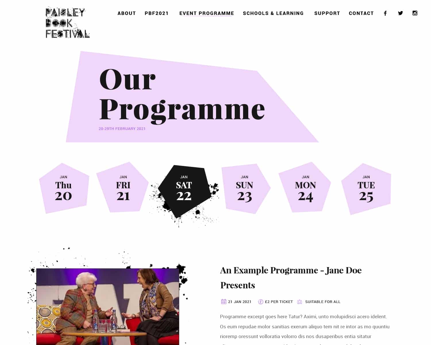 online programme for Paisley Book Festival 2021 website