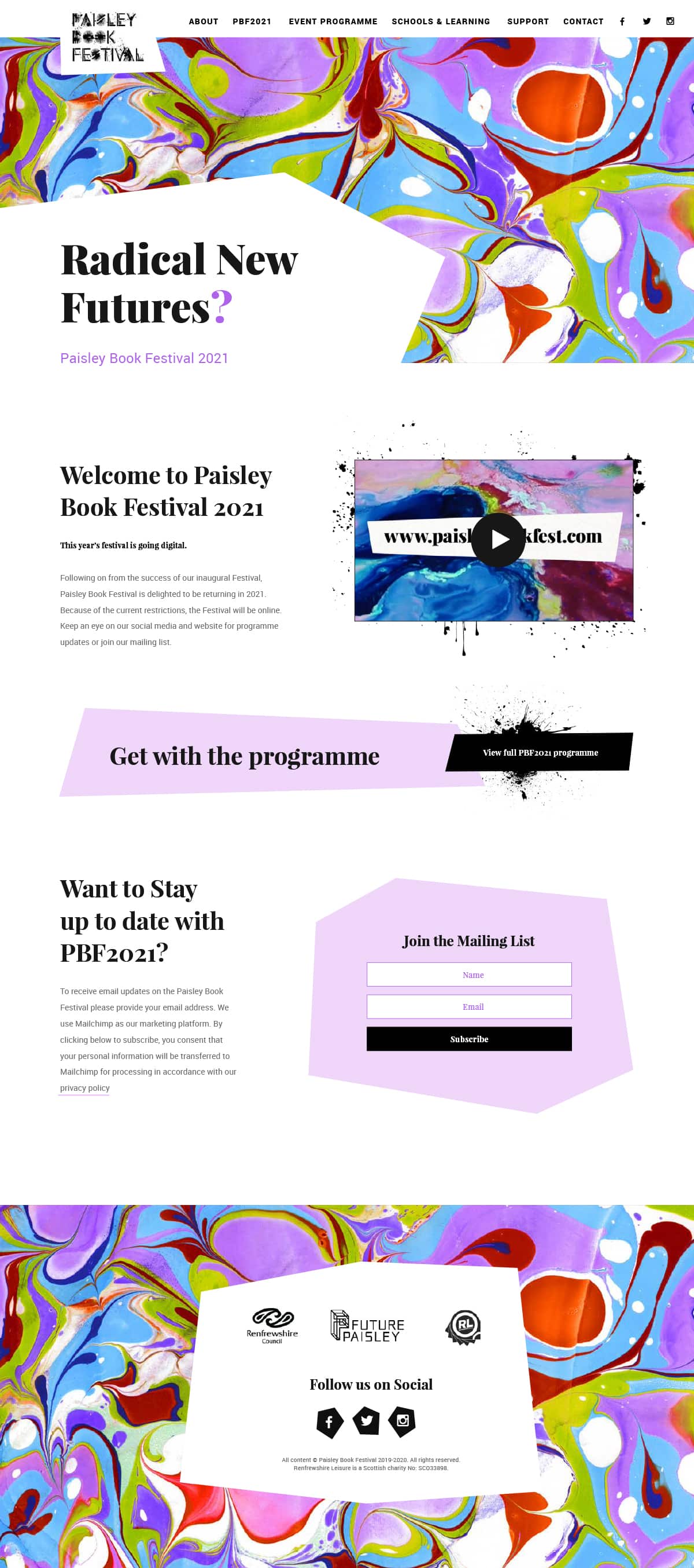 website design for Paisley Book Festival 2021