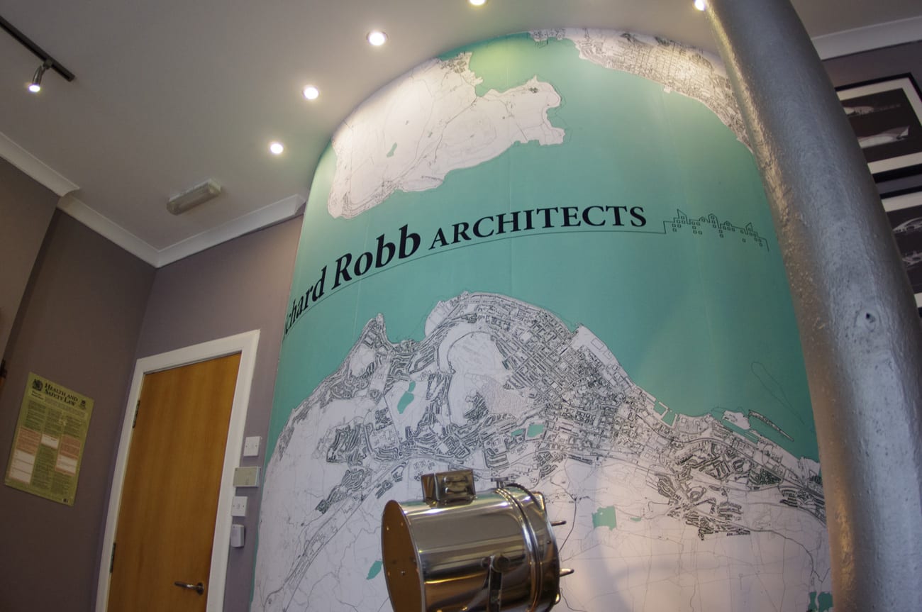 Branded wall mural for Richard Robb Architects
