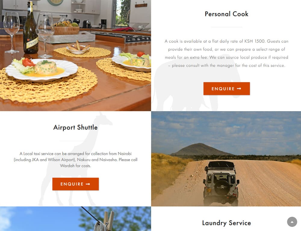 extras pagefor holiday booking website