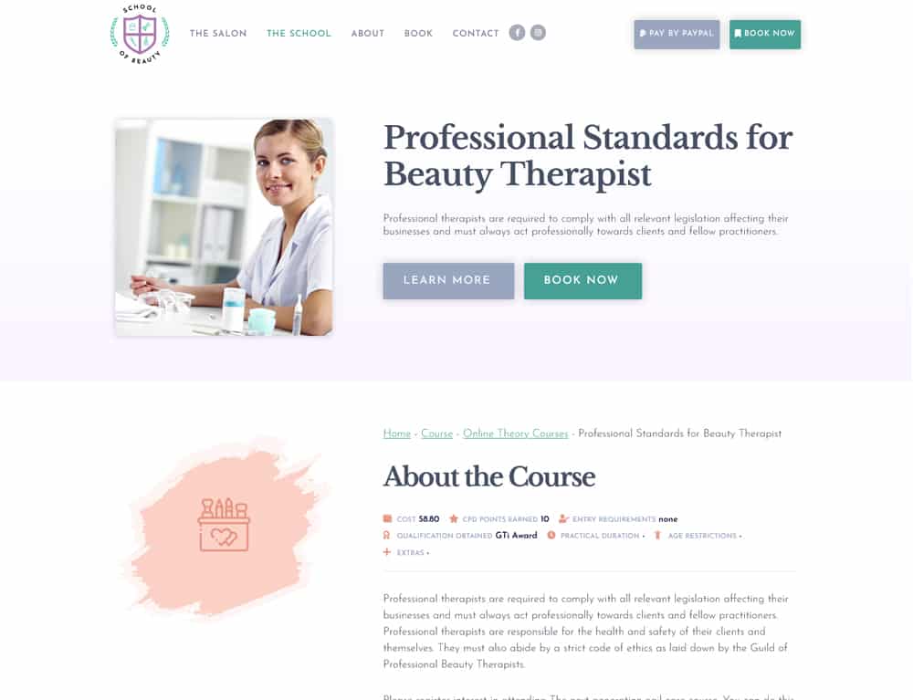 online beauty courses website design