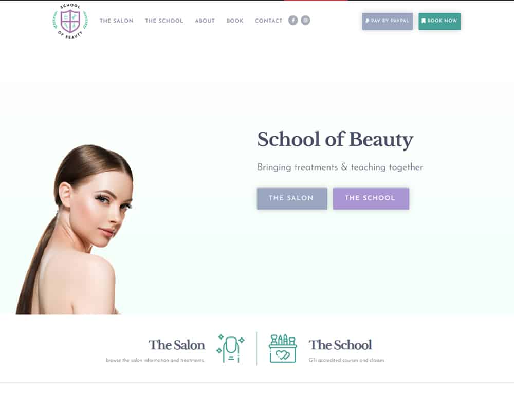 School of Beauty website homepage design