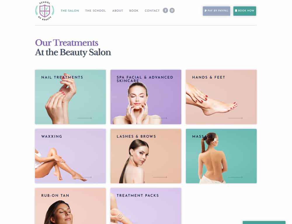 Salon treatment website design