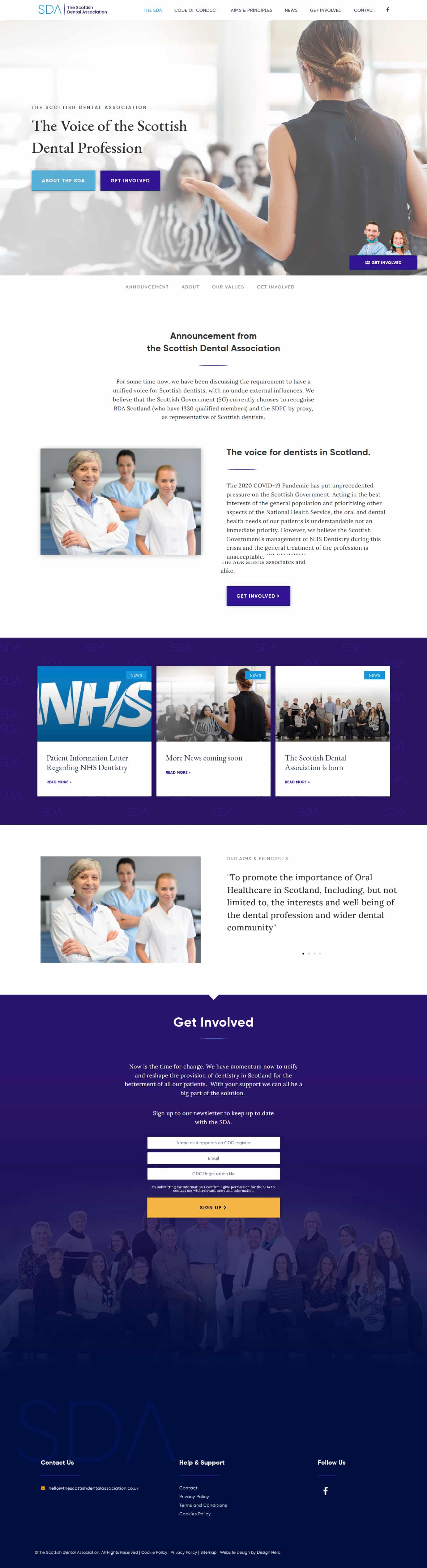 Homepage design for Scottish dental association website