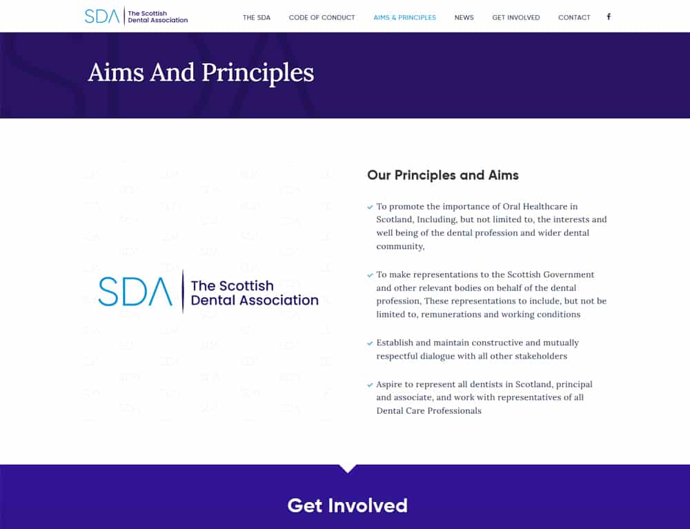 organisation website design for Scottish dental association website