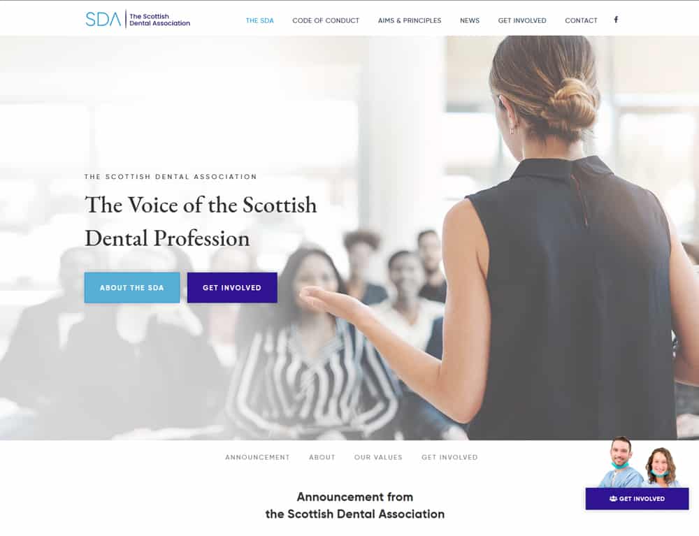 landing page for scottish dental association website