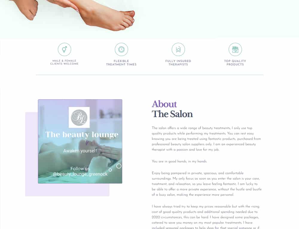 Beauty salon website design