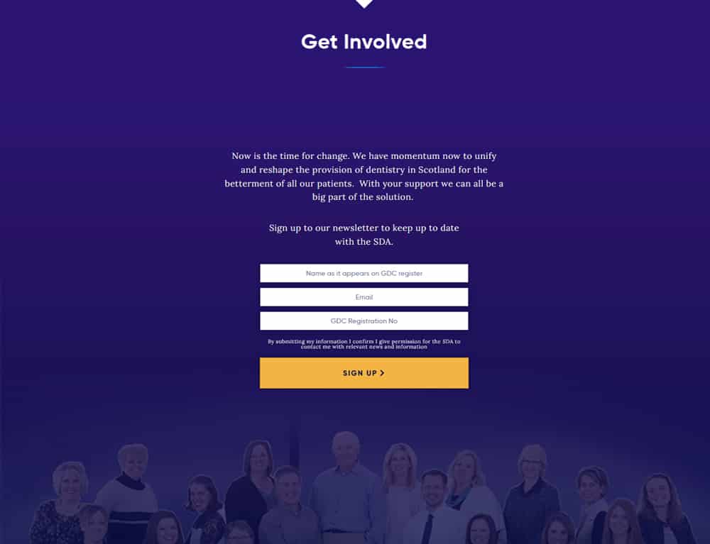 mailchimp signup form on scottish dental association website