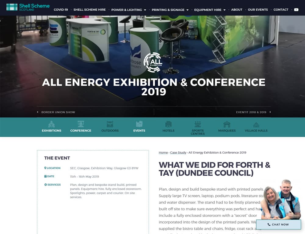 case study example for events business website