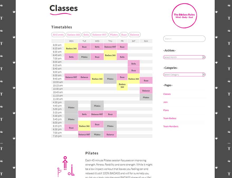 Development of calendar functionality for a website.