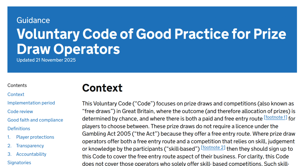 How to prepare for the 2025 Voluntary Code of Good Conduct for Raffle Sites 1 Voluntary Code of Good Practice for Prize Draw Operators