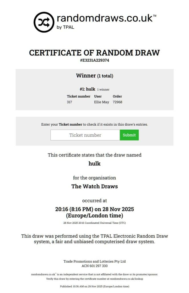 winner certificate trails for raffle site winners 